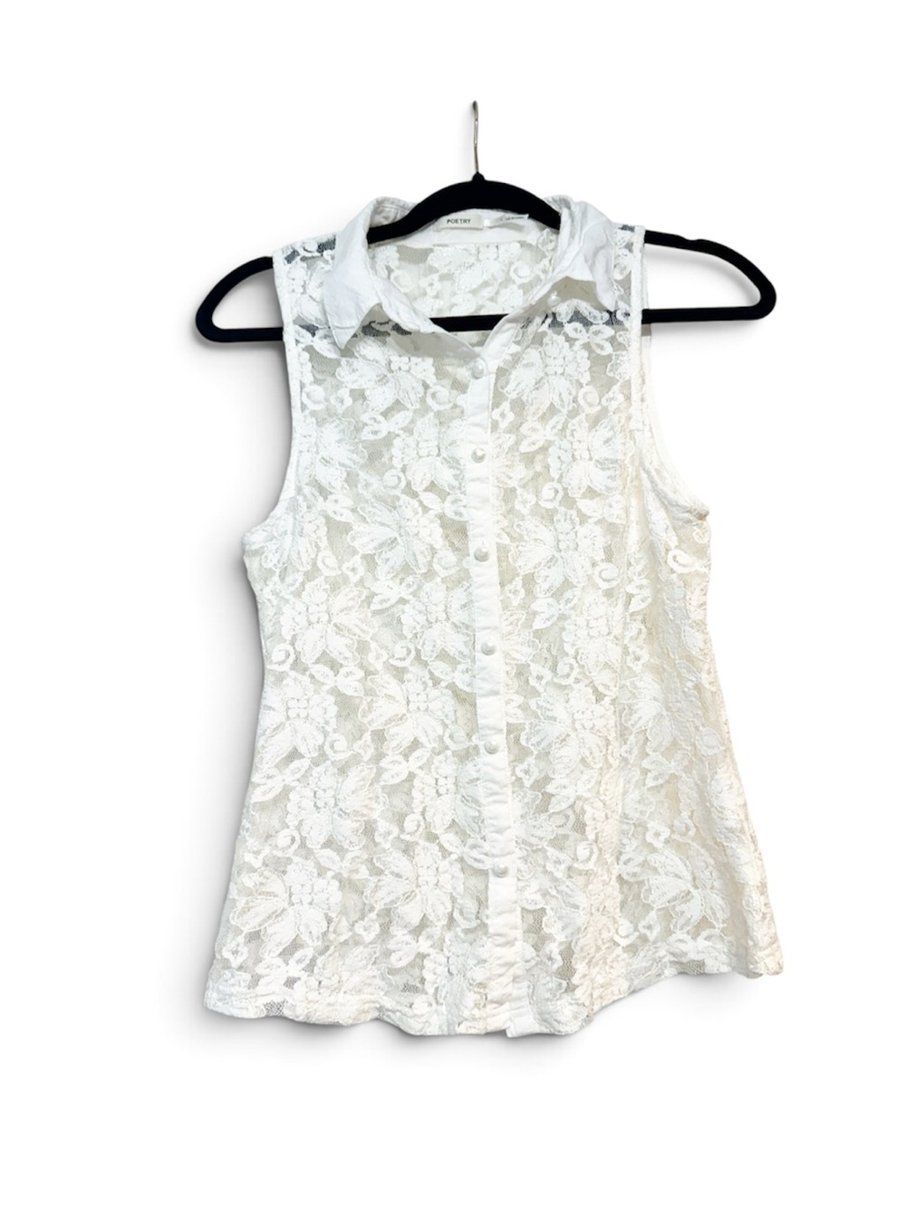 Poetry White Sleeveless Lace Button-Down Shirt